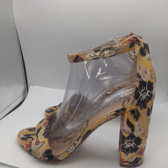 Sam Edelman Yaro Floral Dress Sandal SZ 10 Gatsby Yellow Jacquard Ankle Strap - Picture 6 of 12